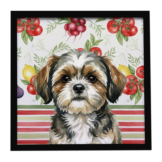 Buy this Brindle Shih Tzu Vegetables Framed Metal Print