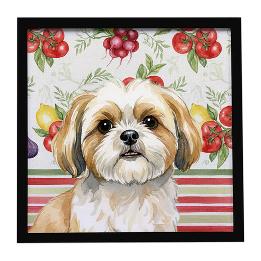Buy this Gold and White Shih Tzu Vegetables Framed Metal Print