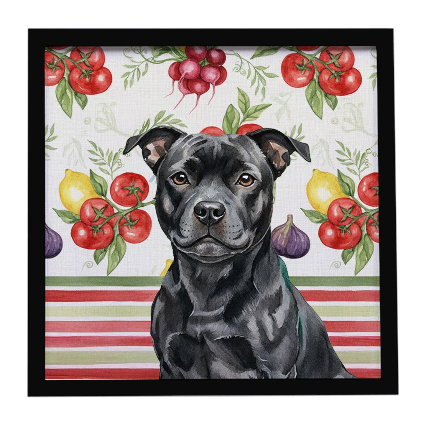 Buy this Black Staffordshire Bull Terrier Vegetables Framed Metal Print