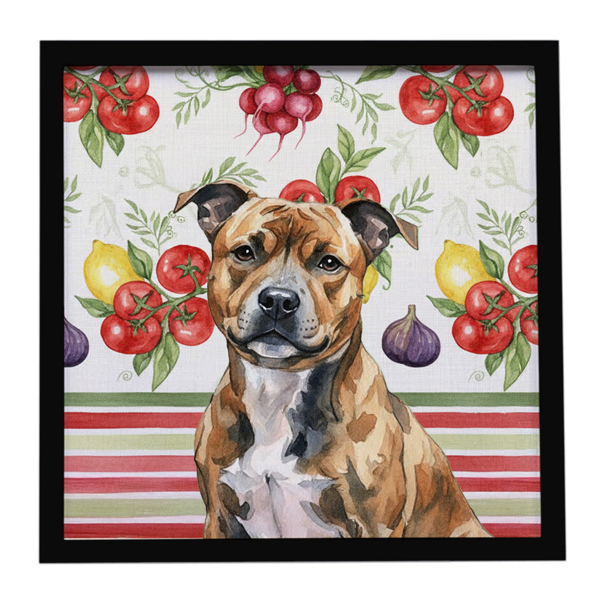 Buy this Brindle Staffordshire Bull Terrier Vegetables Framed Metal Print