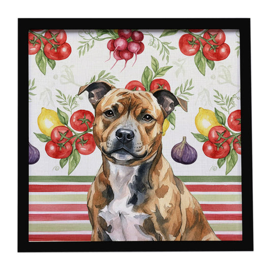 Buy this Brindle Staffordshire Bull Terrier Vegetables Framed Metal Print