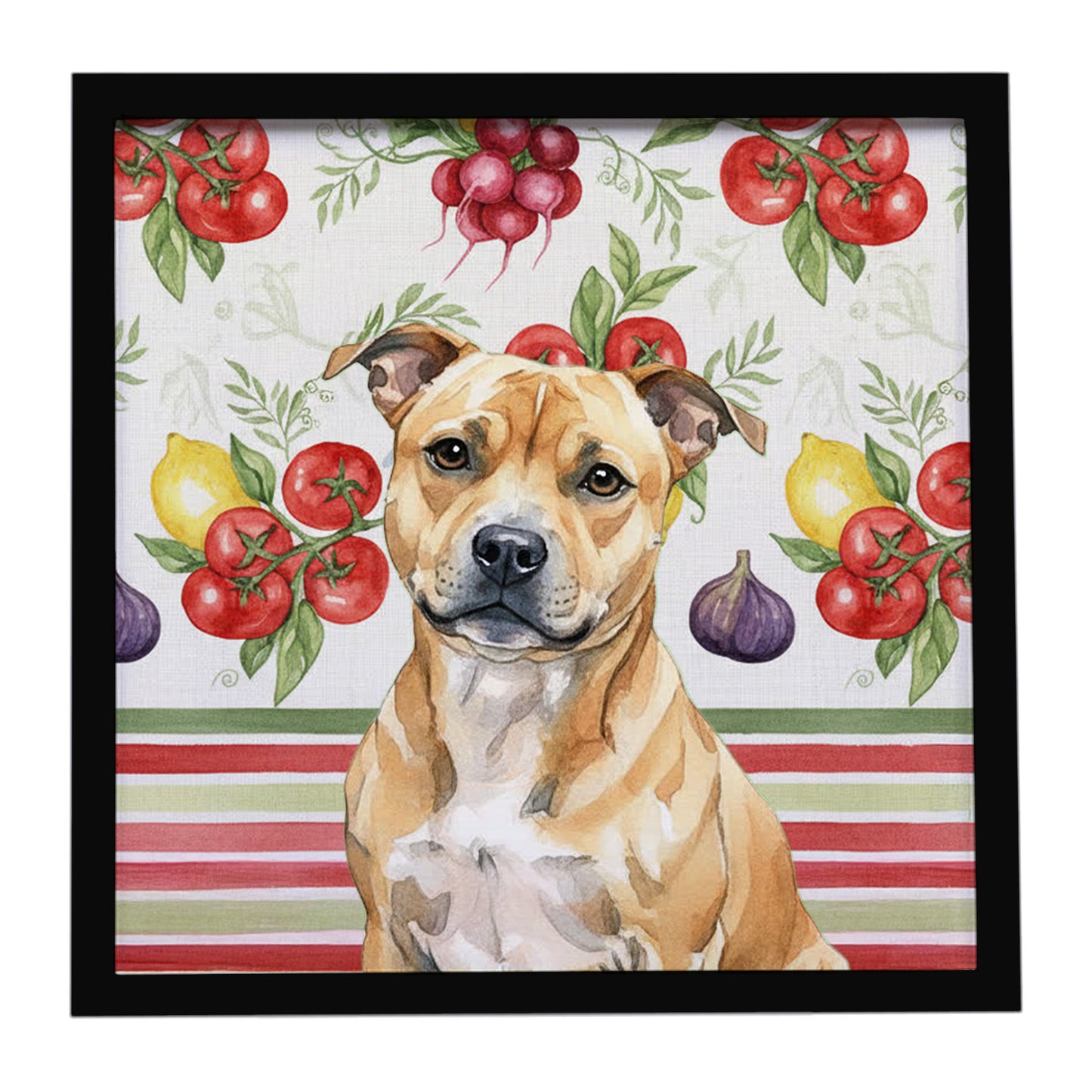 Buy this Fawn Staffordshire Bull Terrier Vegetables Framed Metal Print