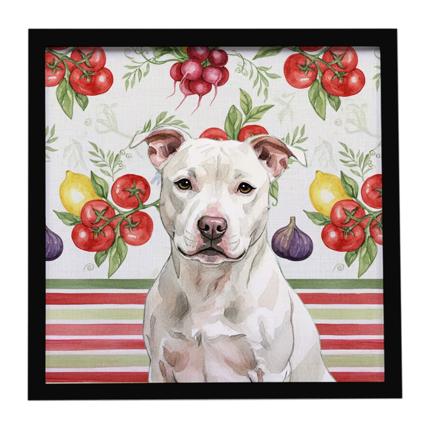 Buy this White Staffordshire Bull Terrier Vegetables Framed Metal Print