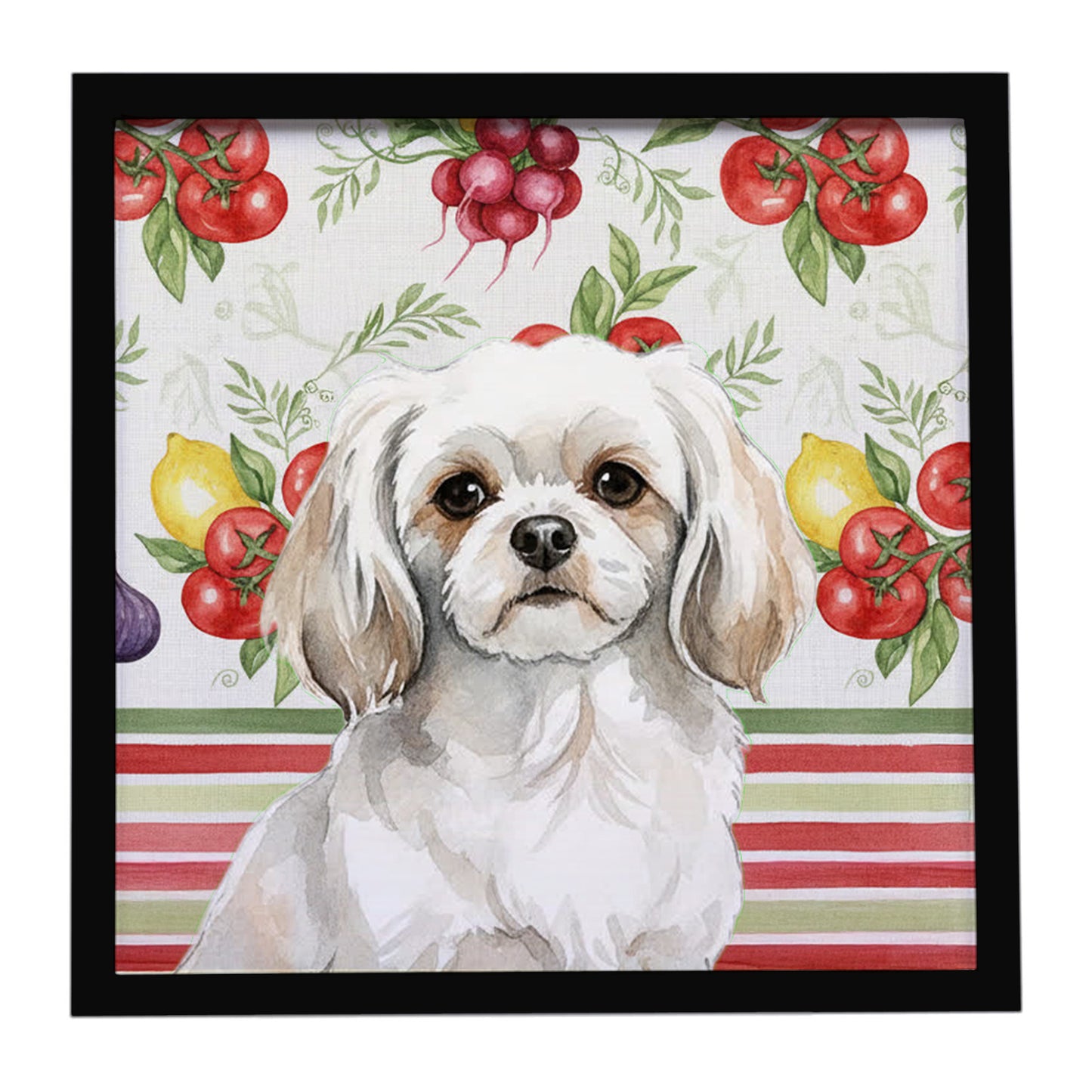 Buy this White Tibetan Spaniel Vegetables Framed Metal Print