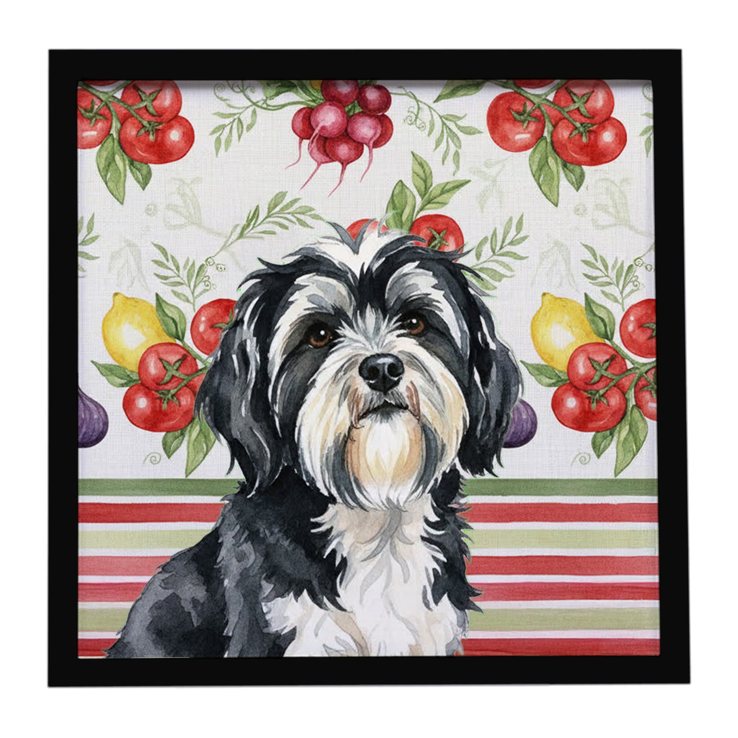 Buy this Black and White Tibetan Terrier Vegetables Framed Metal Print
