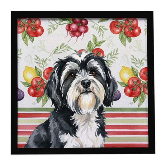 Buy this Black and White Tibetan Terrier Vegetables Framed Metal Print