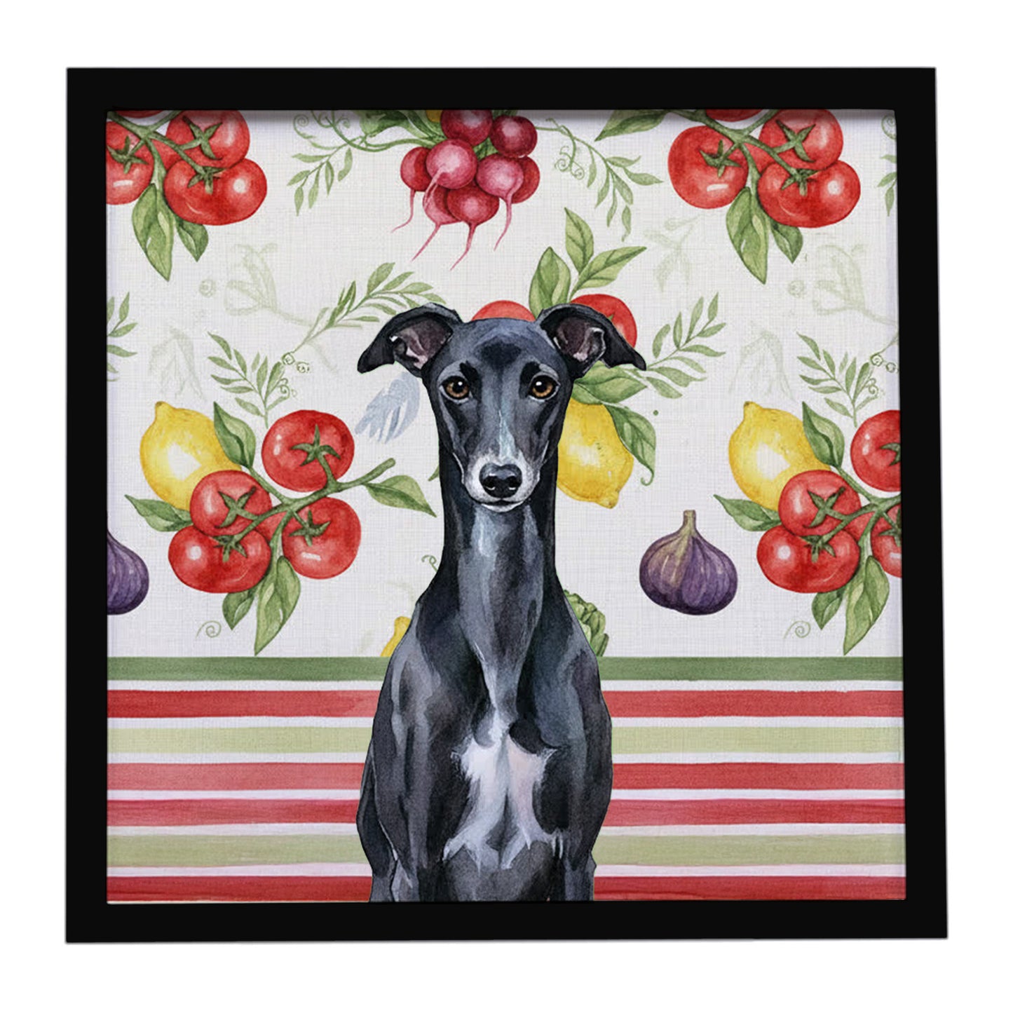 Buy this Black Whippet Vegetables Framed Metal Print