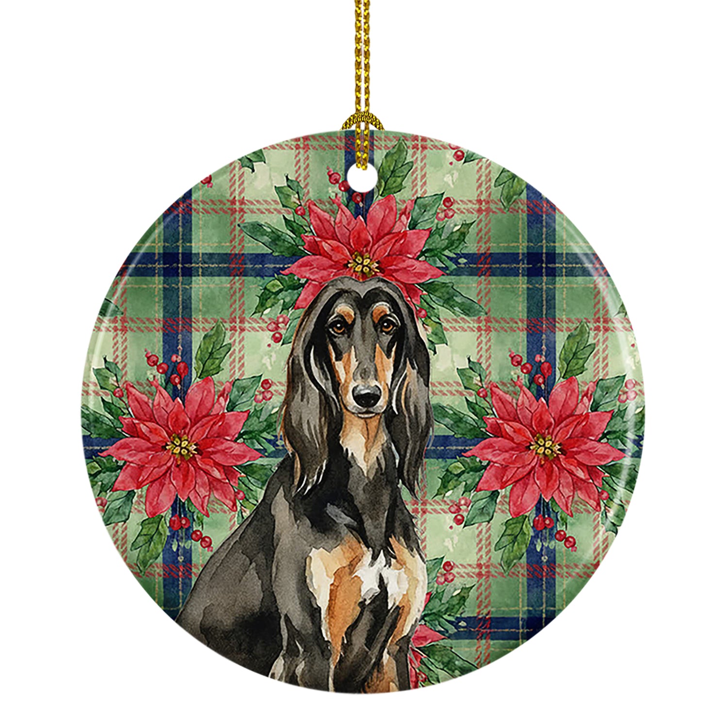 Buy this Black & Tan Afghan Hound Christmas PoinsettIas Ceramic Ornament