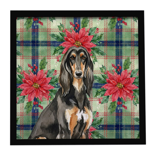 Buy this Black & Tan Afghan Hound Christmas PoinsettIas Framed Metal Print