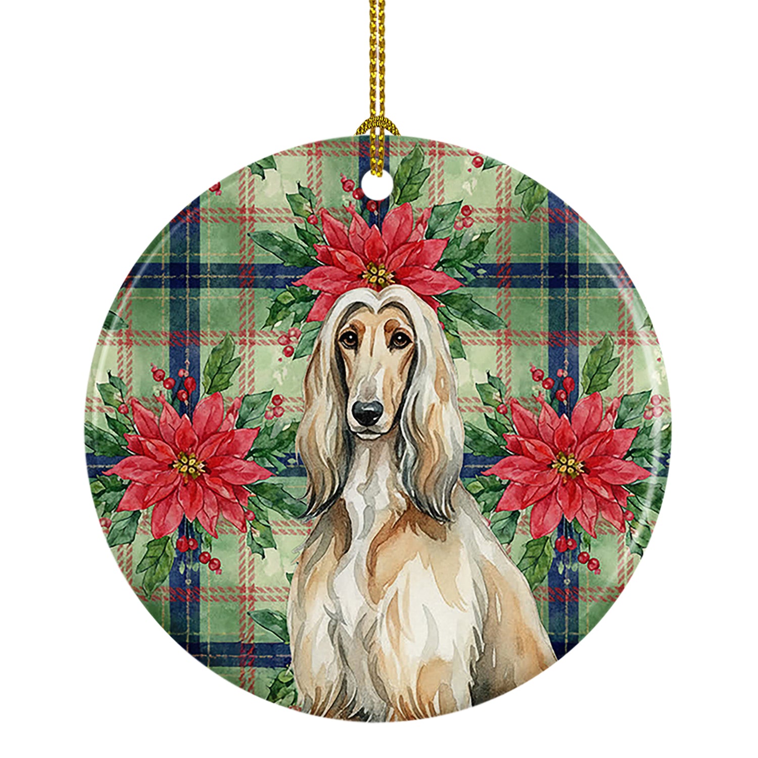 Buy this Afghan Hound Christmas PoinsettIas Ceramic Ornament