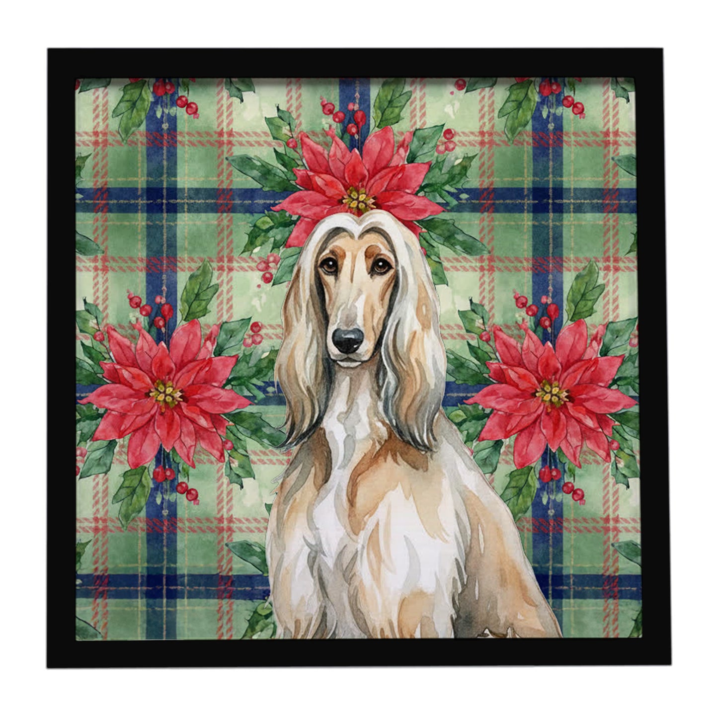 Buy this Afghan Hound Christmas PoinsettIas Framed Metal Print