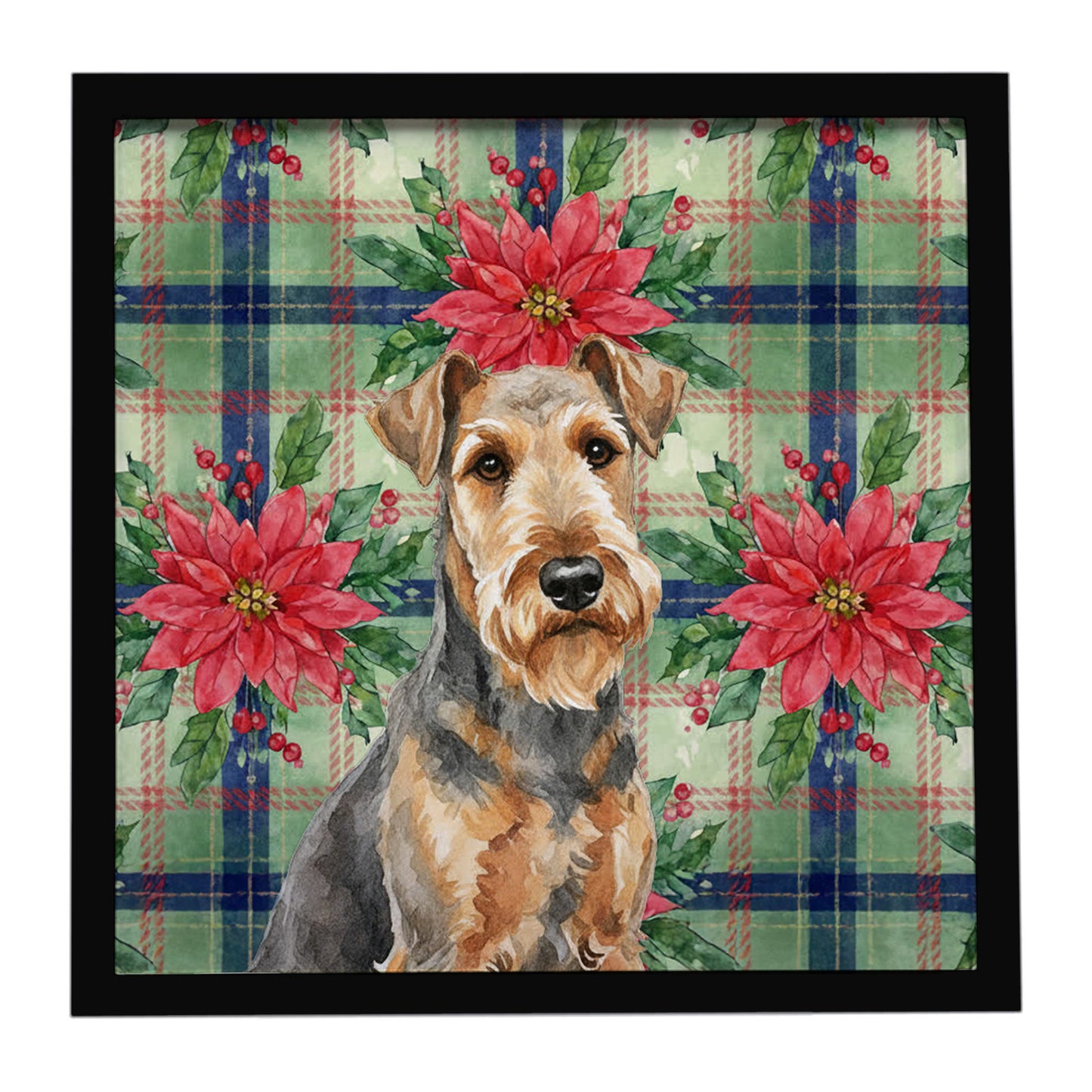 Buy this Grizzle Airedale Terrier Christmas PoinsettIas Framed Metal Print