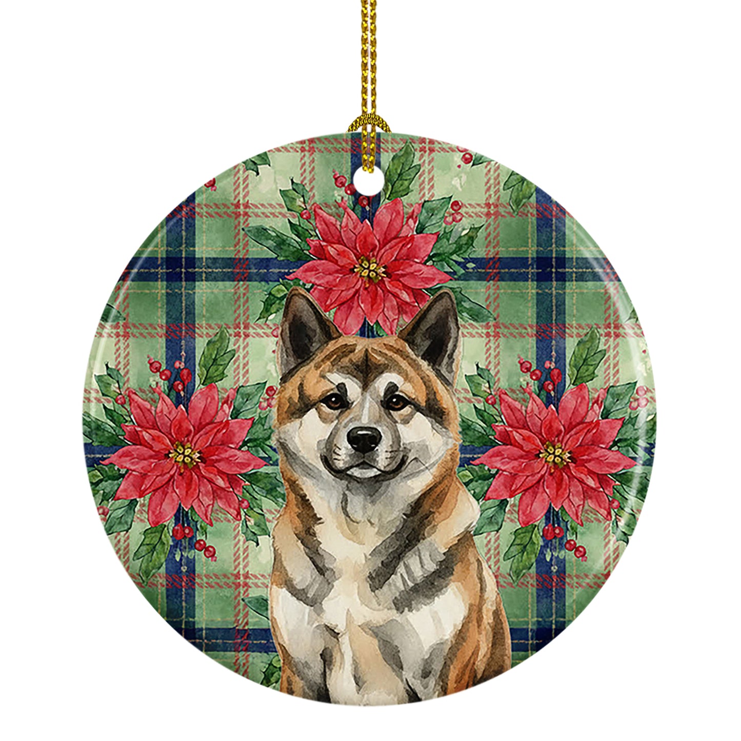 Buy this Brindle Akita Christmas PoinsettIas Ceramic Ornament