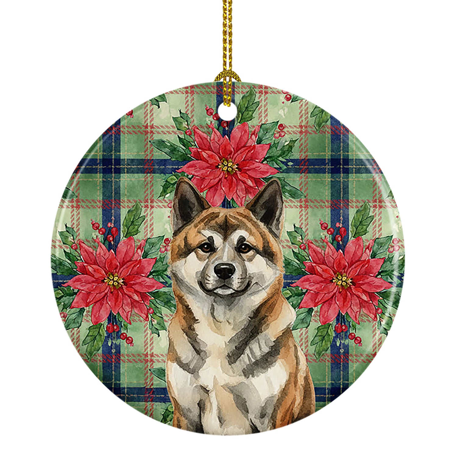 Buy this Brindle Akita Christmas PoinsettIas Ceramic Ornament