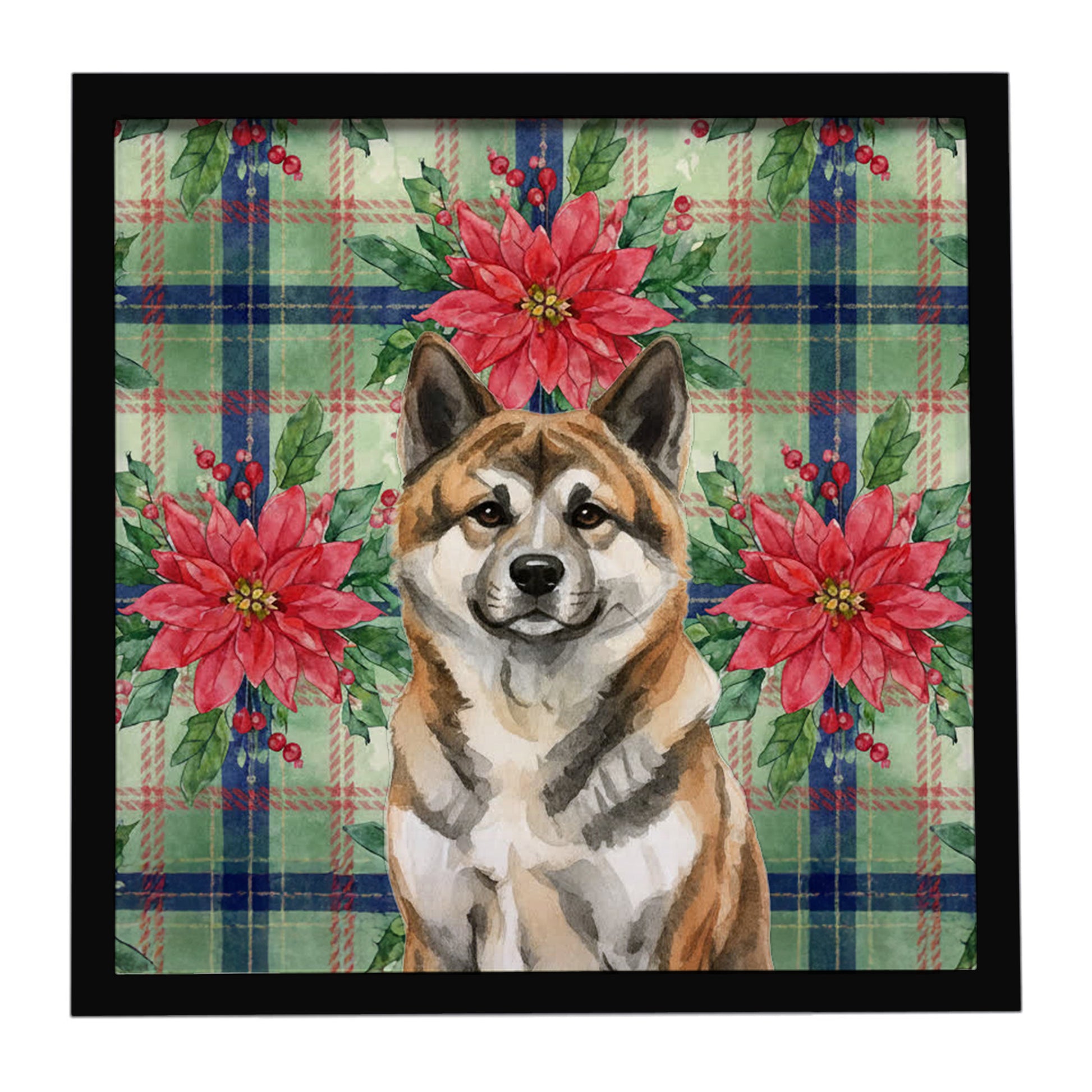 Buy this Brindle Akita Christmas PoinsettIas Framed Metal Print