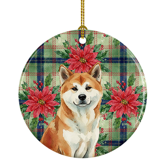 Buy this Red Akita Christmas PoinsettIas Ceramic Ornament