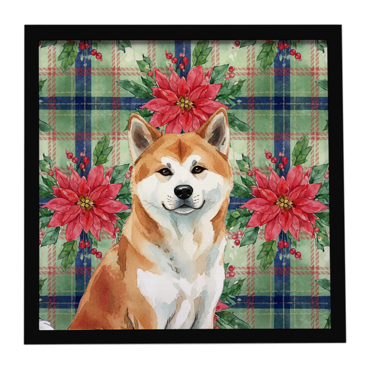 Buy this Red Akita Christmas PoinsettIas Framed Metal Print