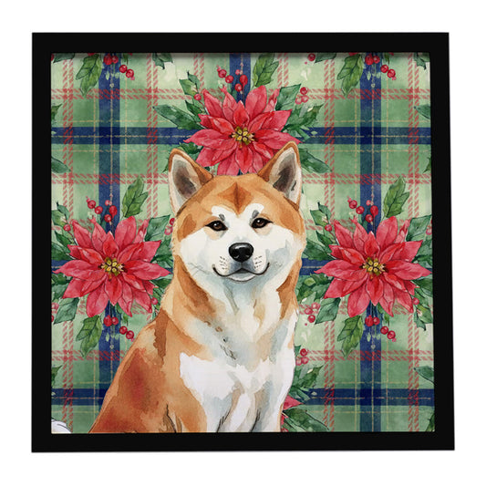 Buy this Red Akita Christmas PoinsettIas Framed Metal Print