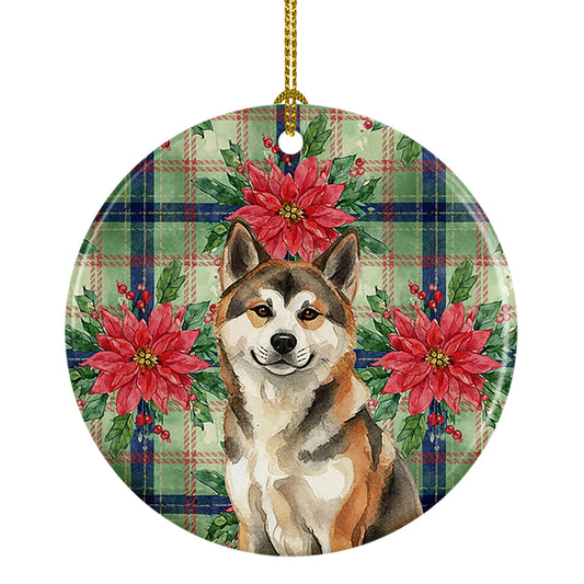 Buy this Sesame Akita Christmas PoinsettIas Ceramic Ornament