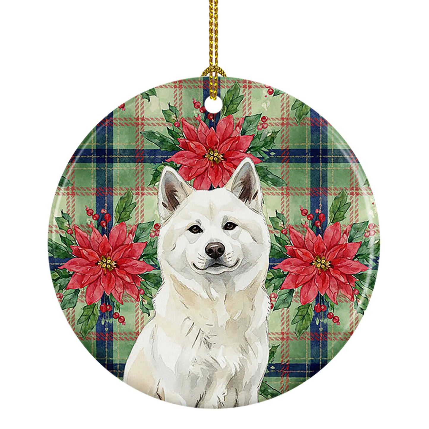Buy this White Akita Christmas PoinsettIas Ceramic Ornament