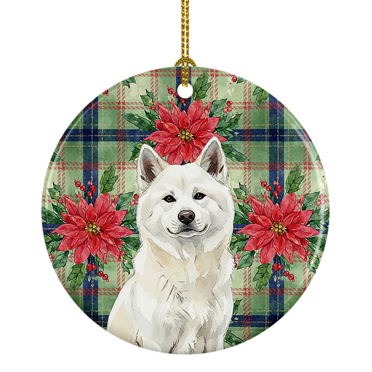 Buy this White Akita Christmas PoinsettIas Ceramic Ornament