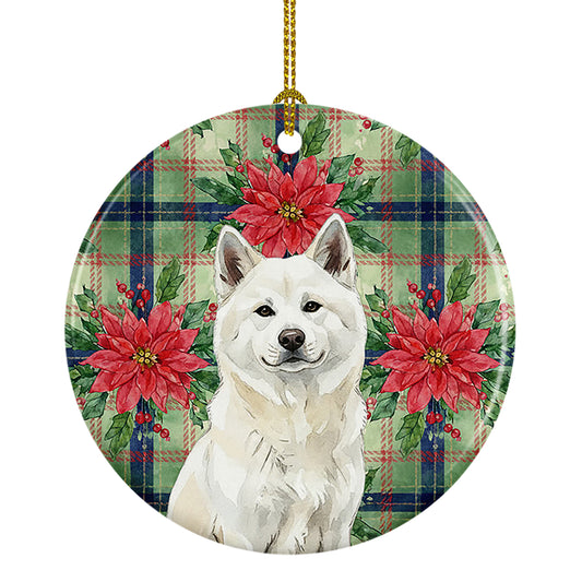 Buy this White Akita Christmas PoinsettIas Ceramic Ornament