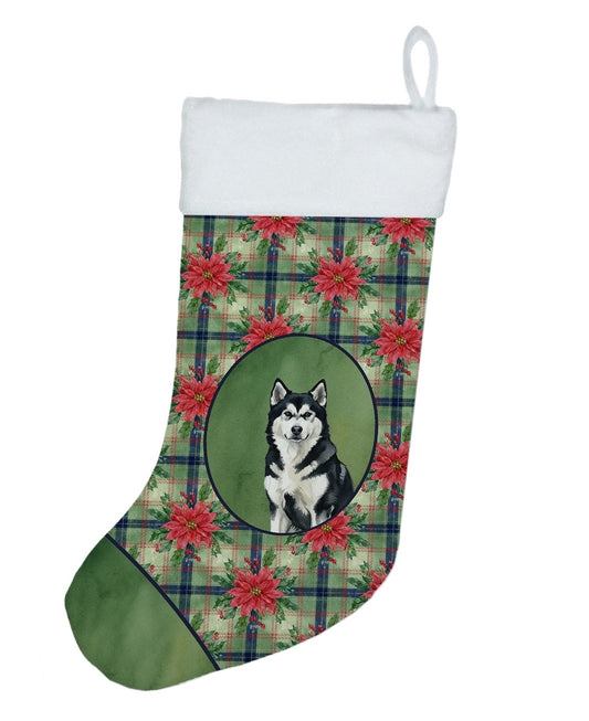Buy this Black and White Alaskan Malamute Christmas PoinsettIas Holiday Stocking