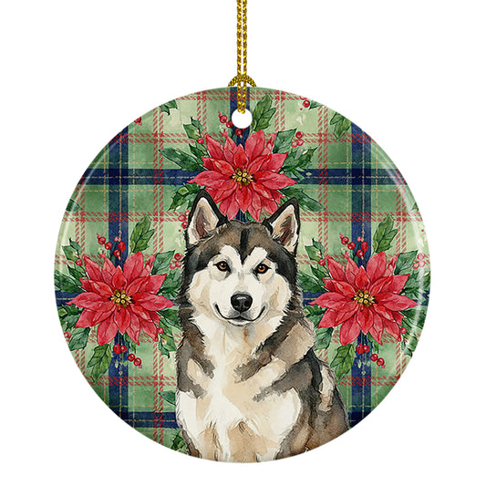 Buy this Sable and White Alaskan Malamute Christmas Poinsettas Ceramic Ornament