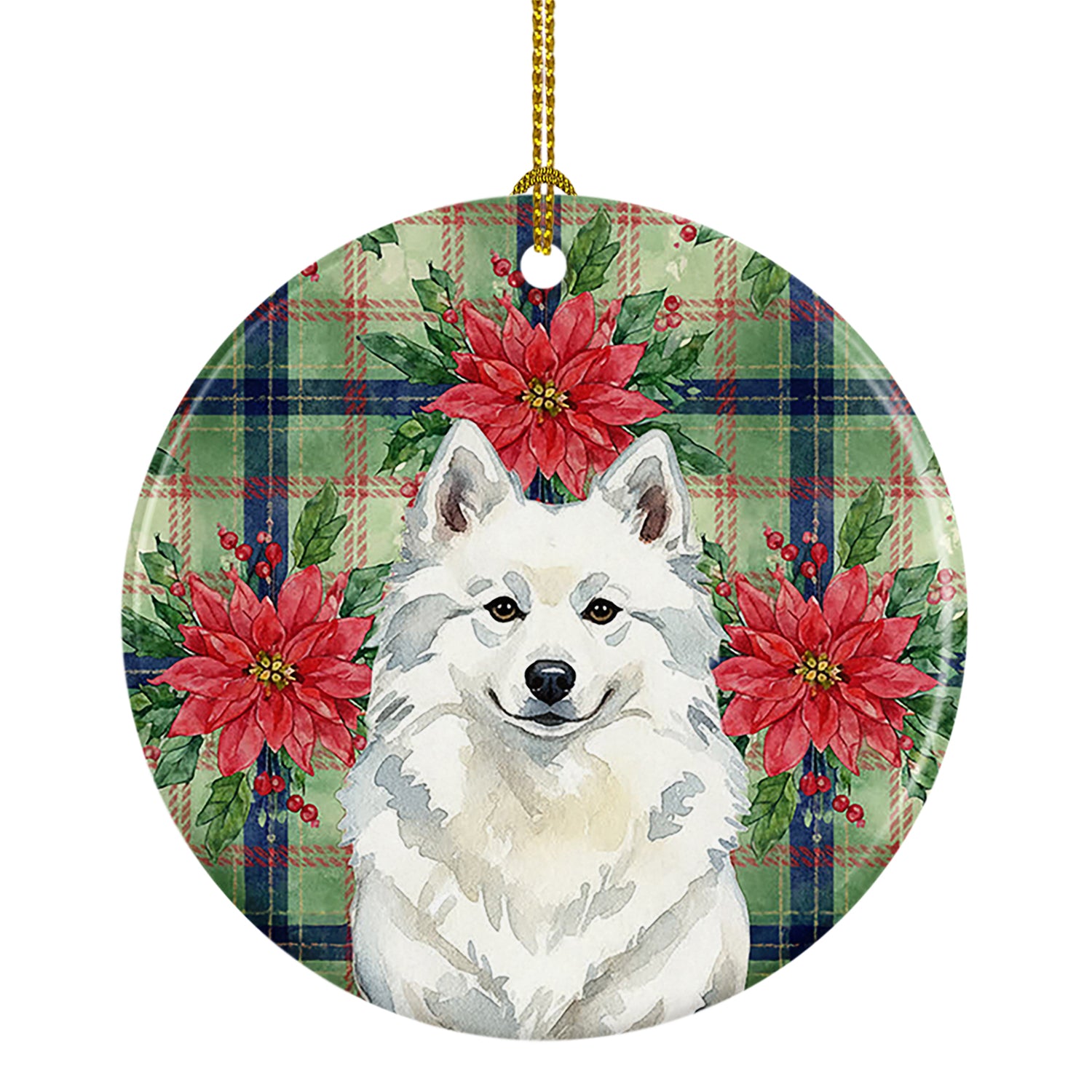 Buy this American Eskimo Christmas PoinsettIas Ceramic Ornament