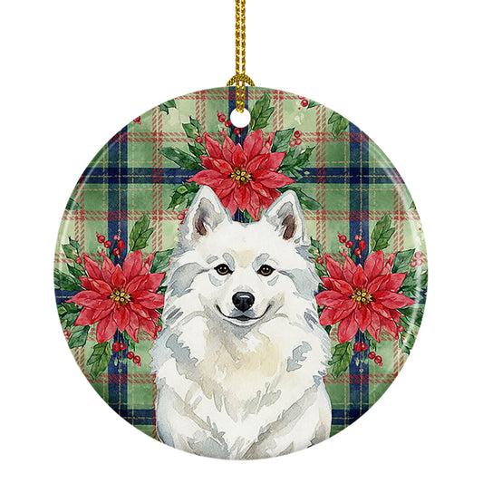 Buy this American Eskimo Christmas PoinsettIas Ceramic Ornament