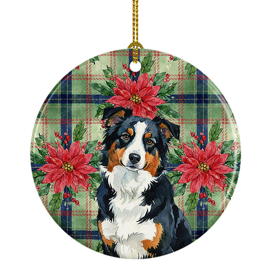 Buy this Black Tri American Shepherd Christmas PoinsettIas Ceramic Ornament