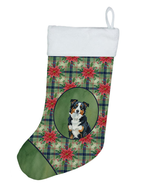 Buy this Black Tri American Shepherd Christmas PoinsettIas Holiday Stocking