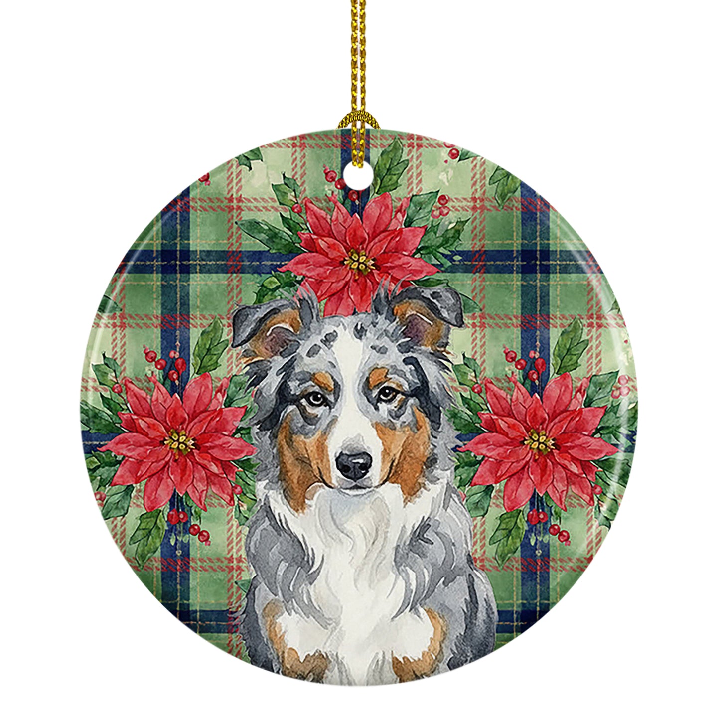 Buy this Blue Merle American Shepherd Christmas PoinsettIas Ceramic Ornament