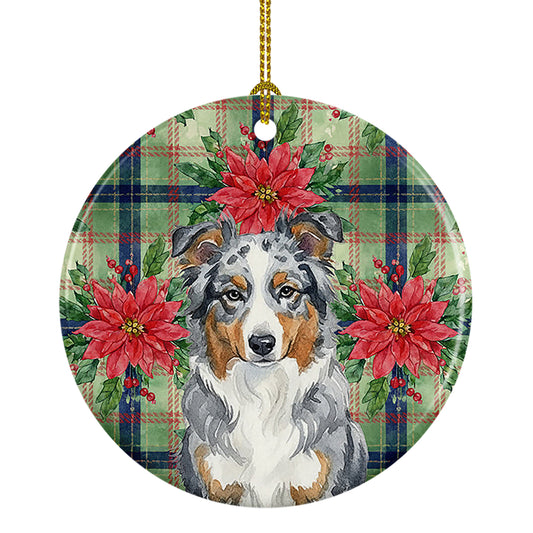 Buy this Blue Merle American Shepherd Christmas PoinsettIas Ceramic Ornament