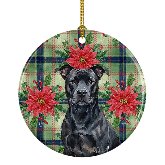 Buy this Black American Staffordshire Terrier Christmas PoinsettIas Ceramic Ornament