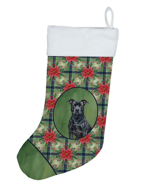 Buy this Black American Staffordshire Terrier Christmas PoinsettIas Holiday Stocking