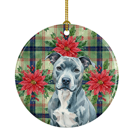 Buy this Blue American Staffordshire Terrier Christmas PoinsettIas Ceramic Ornament