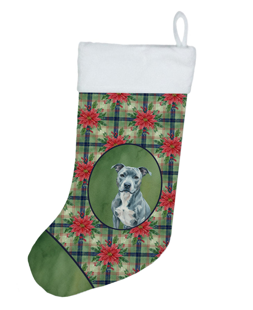 Buy this Blue American Staffordshire Terrier Christmas PoinsettIas Holiday Stocking