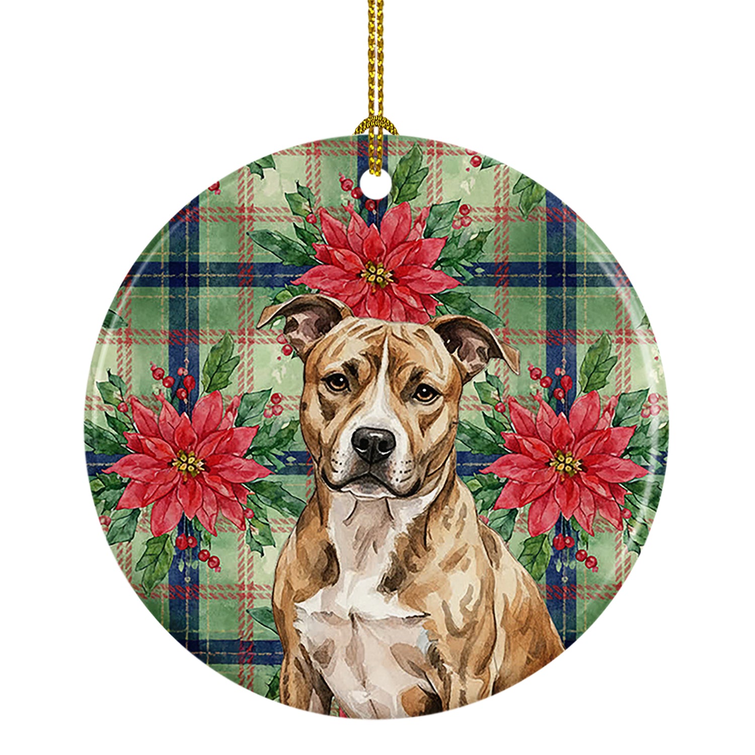 Buy this Brindle American Staffordshire Terrier Christmas PoinsettIas Ceramic Ornament