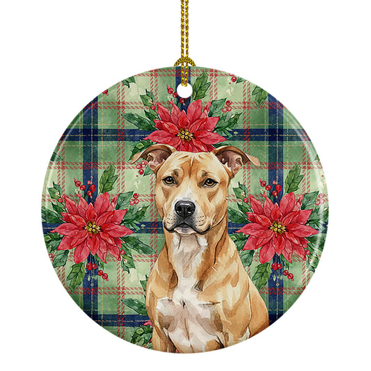Buy this Fawn American Staffordshire Terrier Christmas PoinsettIas Ceramic Ornament