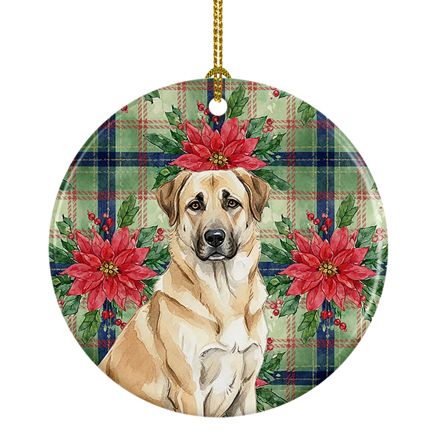 Buy this Anatolian Shepherd Dog Christmas PoinsettIas Ceramic Ornament