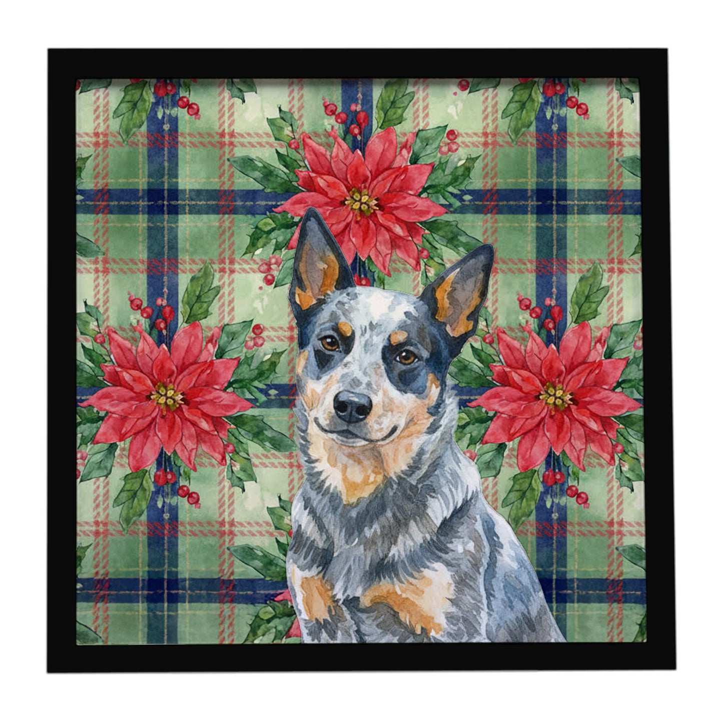Buy this Blue Heeler Australian Cattle Dog Christmas PoinsettIas Framed Metal Print