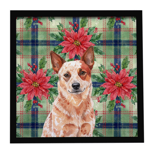 Buy this Red Heeler Australian Cattle Dog Christmas PoinsettIas Framed Metal Print