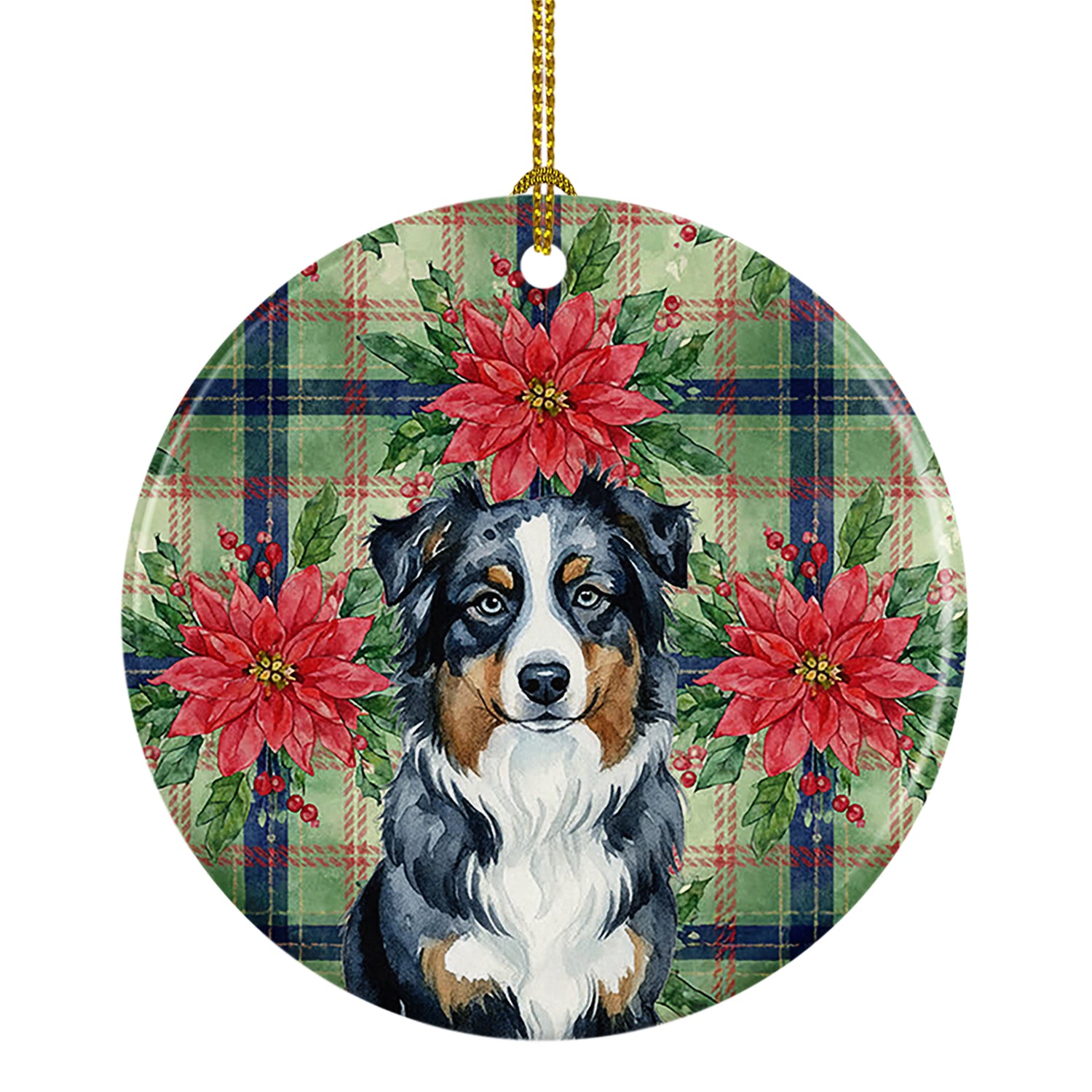 Buy this Black Australian Shepherd Christmas PoinsettIas Ceramic Ornament