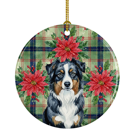 Buy this Black Australian Shepherd Christmas PoinsettIas Ceramic Ornament