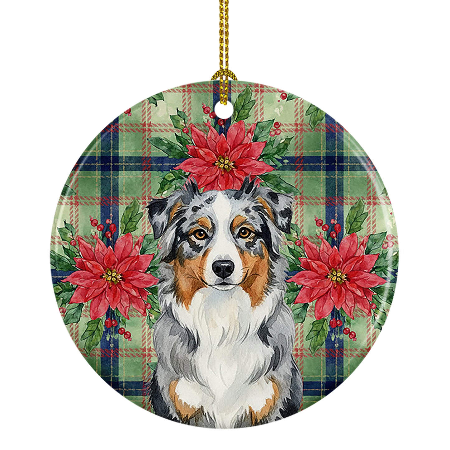 Buy this Blue Merle Australian Shepherd Christmas PoinsettIas Ceramic Ornament