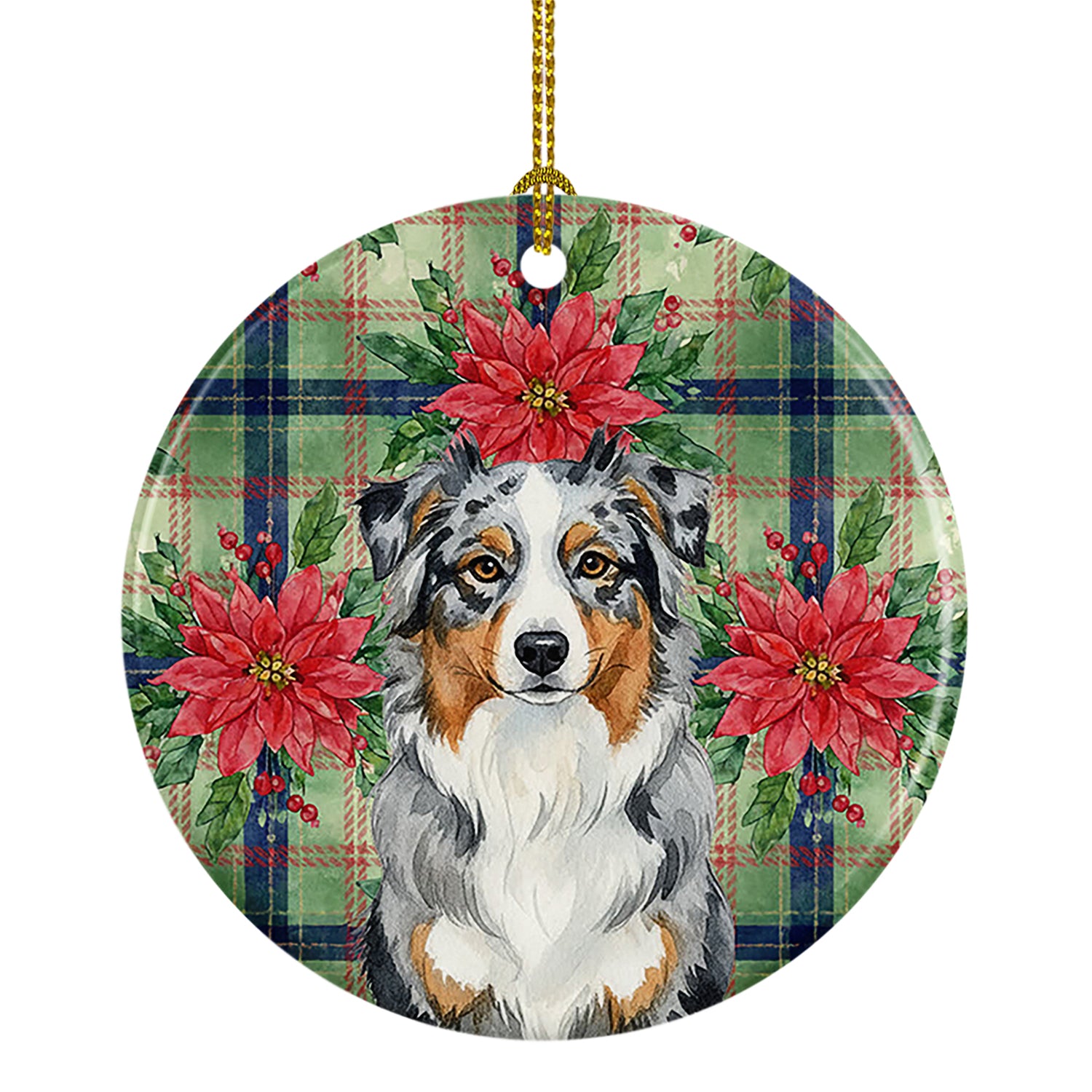 Buy this Blue Merle Australian Shepherd Christmas PoinsettIas Ceramic Ornament