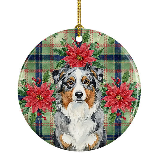 Buy this Blue Merle Australian Shepherd Christmas PoinsettIas Ceramic Ornament