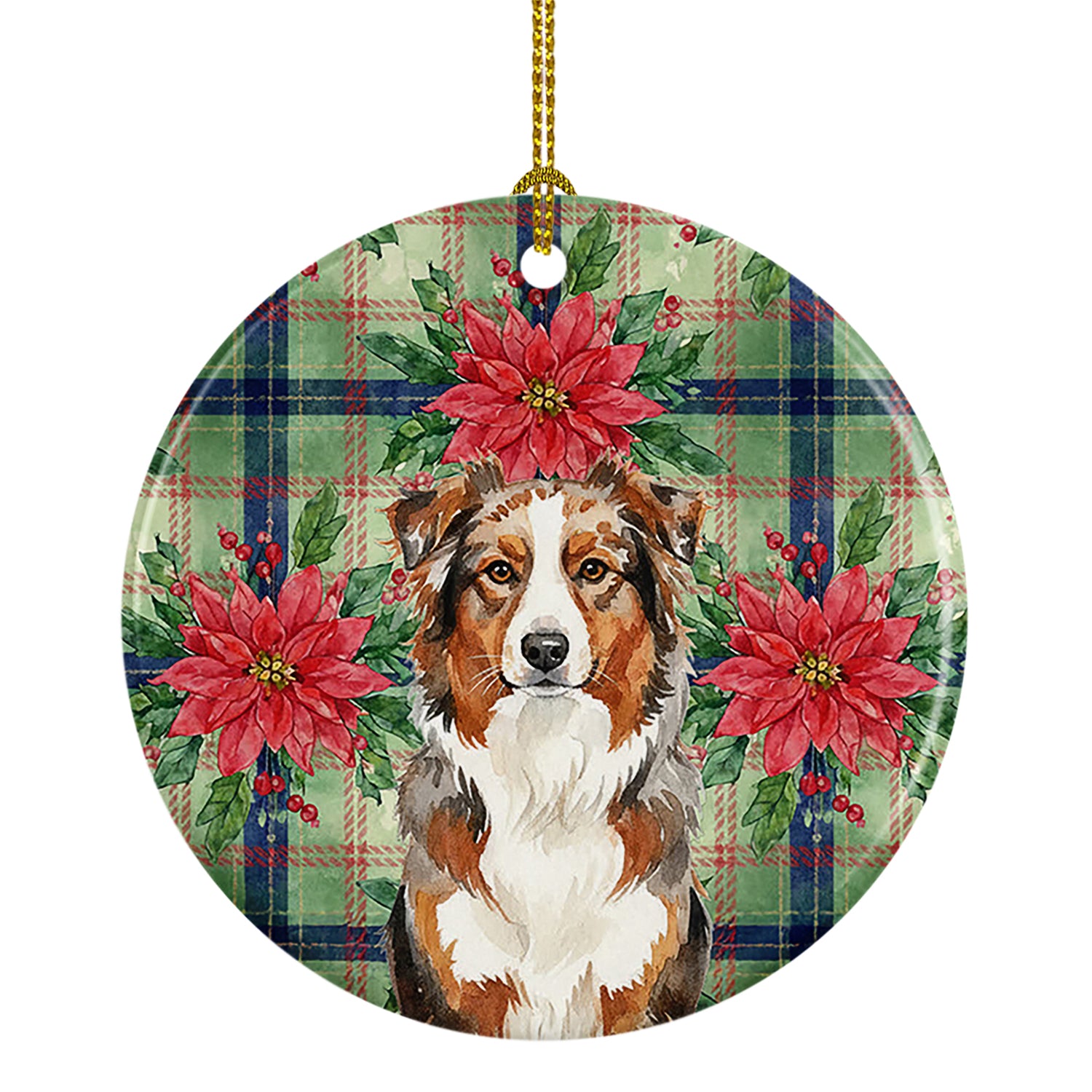 Buy this Red Merle Australian Shepherd Christmas PoinsettIas Ceramic Ornament
