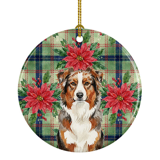 Buy this Red Merle Australian Shepherd Christmas PoinsettIas Ceramic Ornament